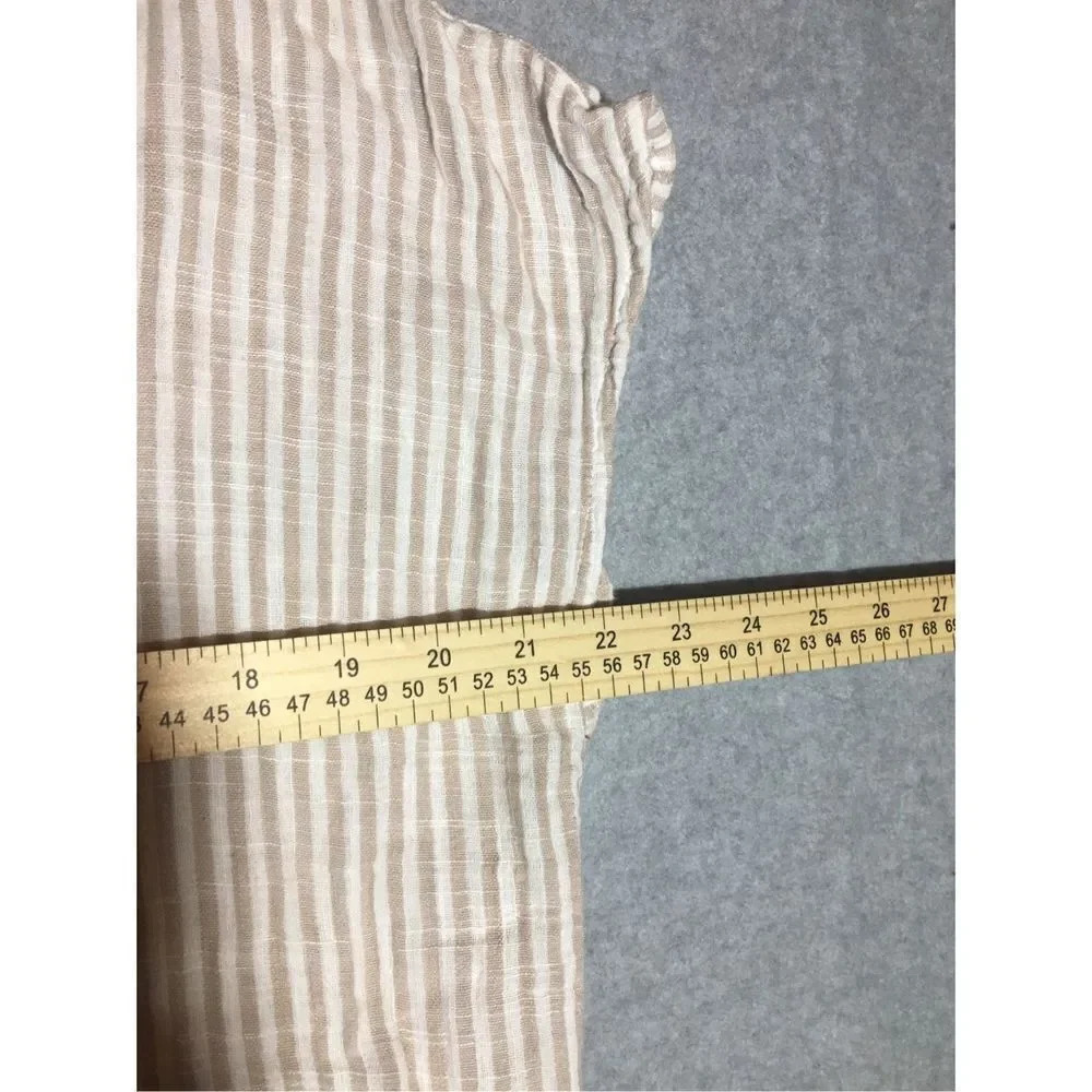 Womens Beachlunchlounge Blouse Size Large Cotton Boho Beachy Button Up Tan White - Picture 4 of 5